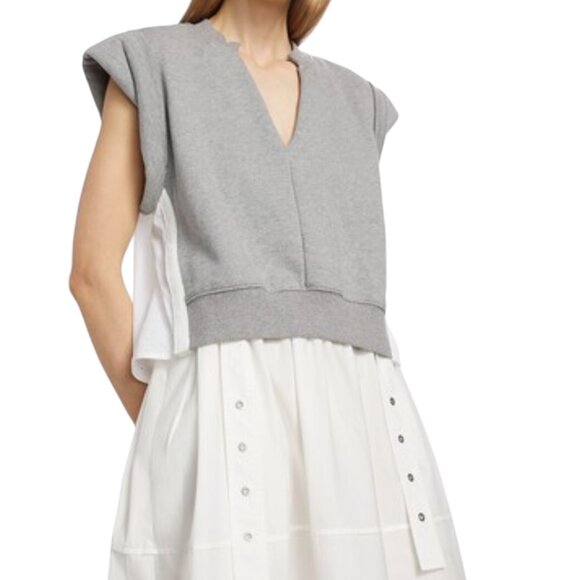 3.1 Phillip Lim Rolled Sleeve Mix Media Eyelet Tiered Cotton Midi Dress Size L - Picture 4 of 16